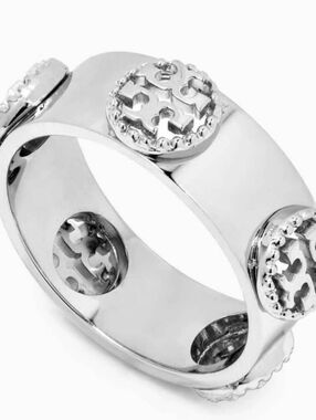 Tory Burch Silver Logo Disc Band Ring